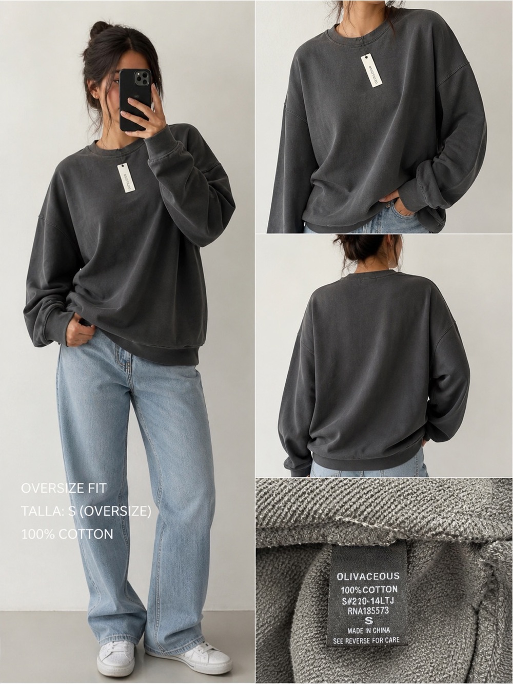 Olivaceous women’s Charcoal Gray Crewneck Sweatshirt
